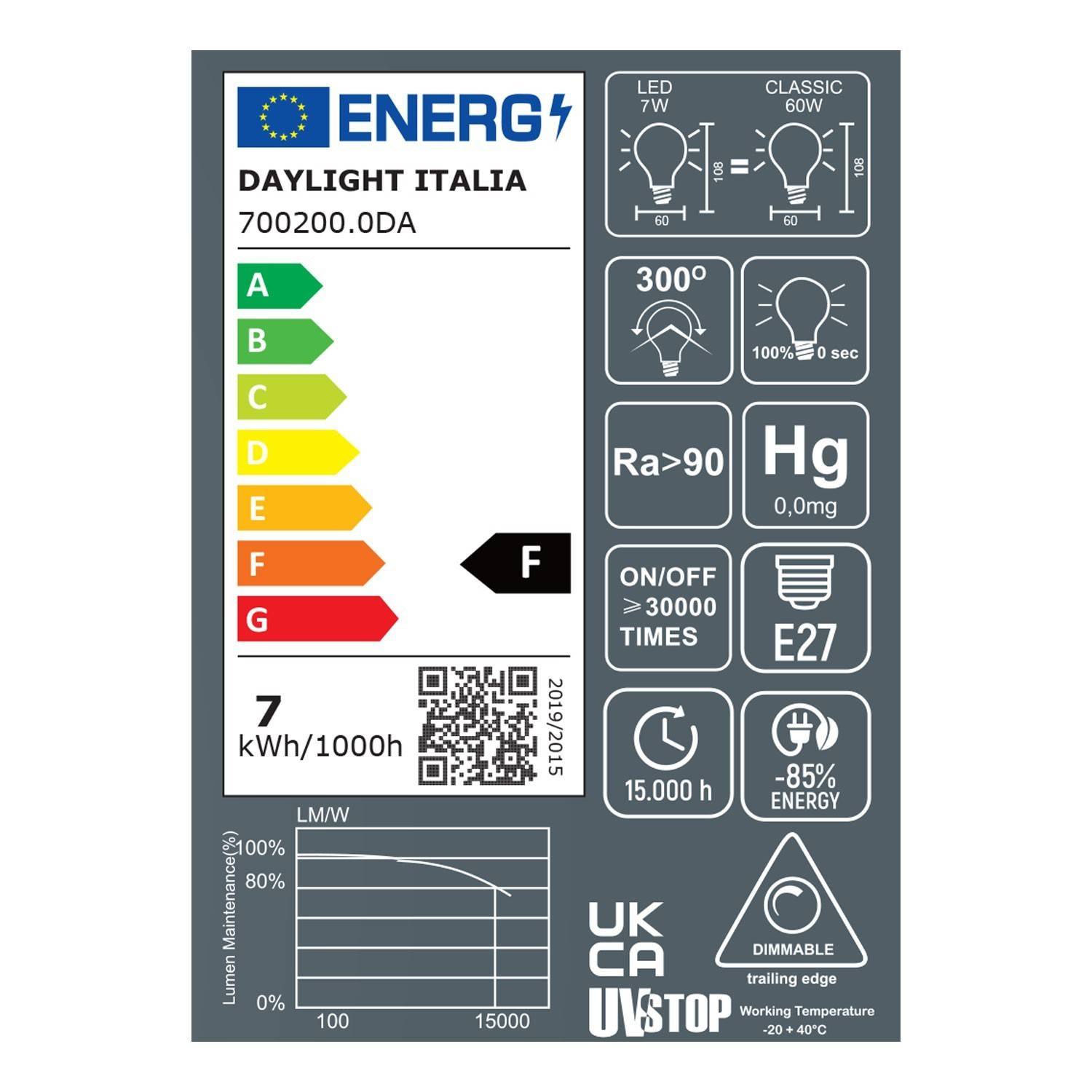 LED žarnica srebrna polkrožna A60 7W E27 2700K zatemna