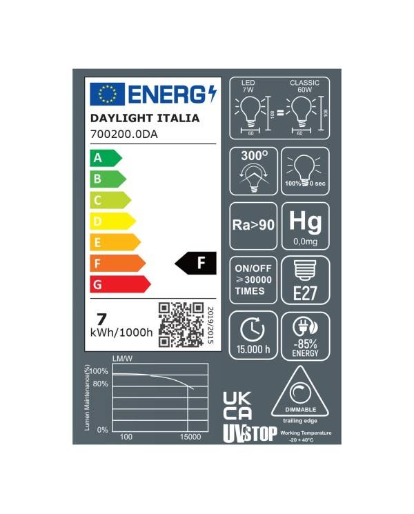 LED žarnica srebrna polkrožna A60 7W E27 2700K zatemna