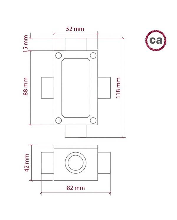 Razdelilnik s štirimi izhodi, X-oblike za Creative-Tube, v aluminijastem ohišju