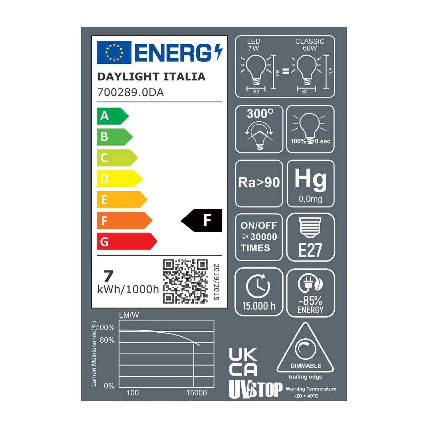 Zlata Drop žarnica A60 LED 7W E27 2700K Zatemnilna