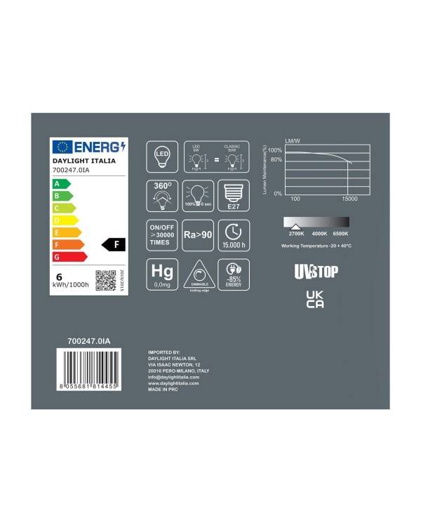 LED porcelanasta žarnica Idra 6W E27, zatemnilna 2700K