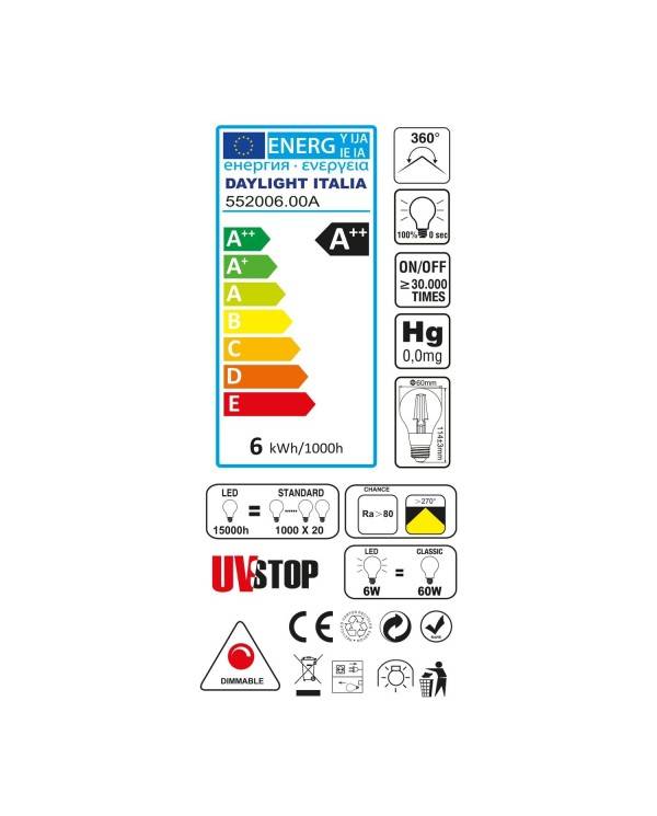 LED SMART Wifi žarnica A60 Drop z ravnimi nitkami 6W E27 2700K zatemnilna