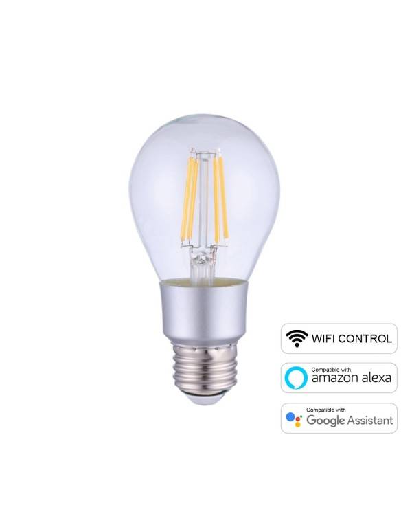 LED SMART Wifi žarnica A60 Drop z ravnimi nitkami 6W E27 2700K zatemnilna