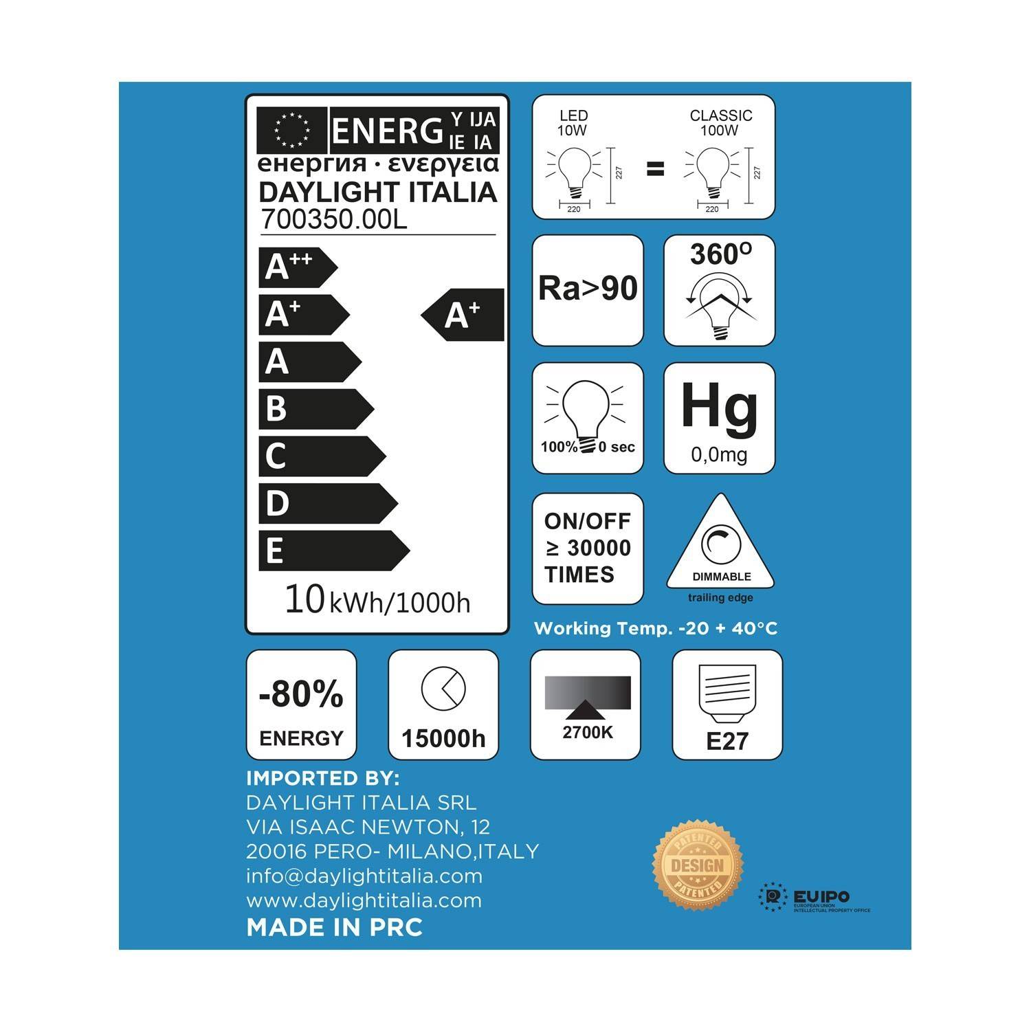 Porcelain LED XL Delo Ciaobella Line 10W zatemnilna 2700K žarnica