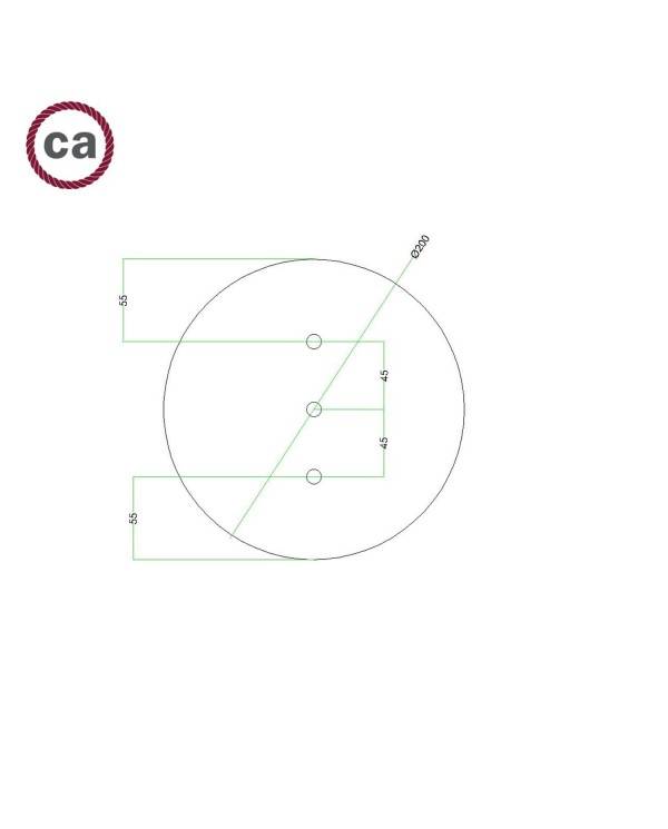 Rose- One okrogla rozeta s 3 izpusti v liniji in 4 stranske luknje, 200mm premer - PROMO