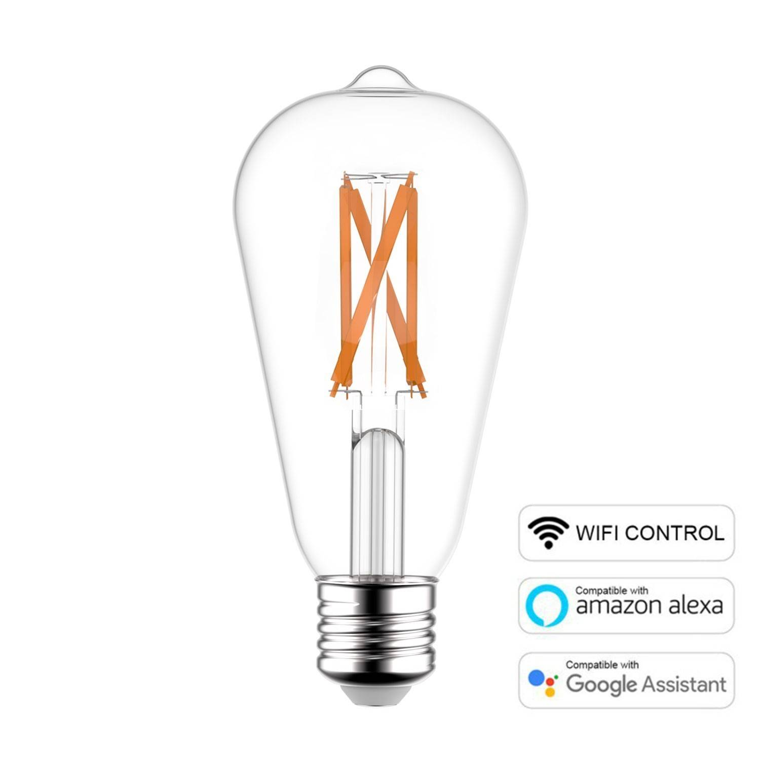 LED SMART WI-FI žarnica Edison ST64 Prozorna z žarilno nitko 6.5W E27 zatemnitev