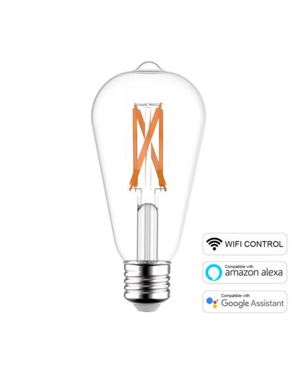 LED SMART WI-FI žarnica Edison ST64 Prozorna z žarilno nitko 6.5W E27 zatemnitev