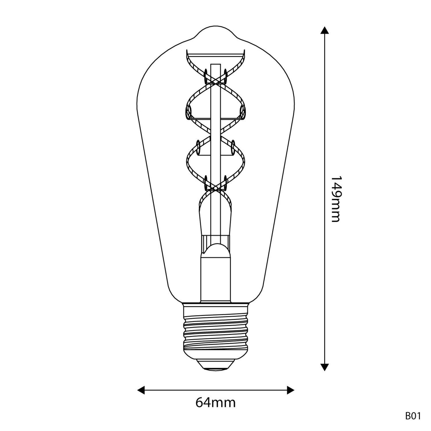 LED zlata sijalka B01 5V Collection spiralna nitka Edison ST64 1,3W E27 zatemnilna 2500K