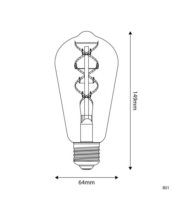 LED zlata sijalka B01 5V Collection spiralna nitka Edison ST64 1,3W E27 zatemnilna 2500K