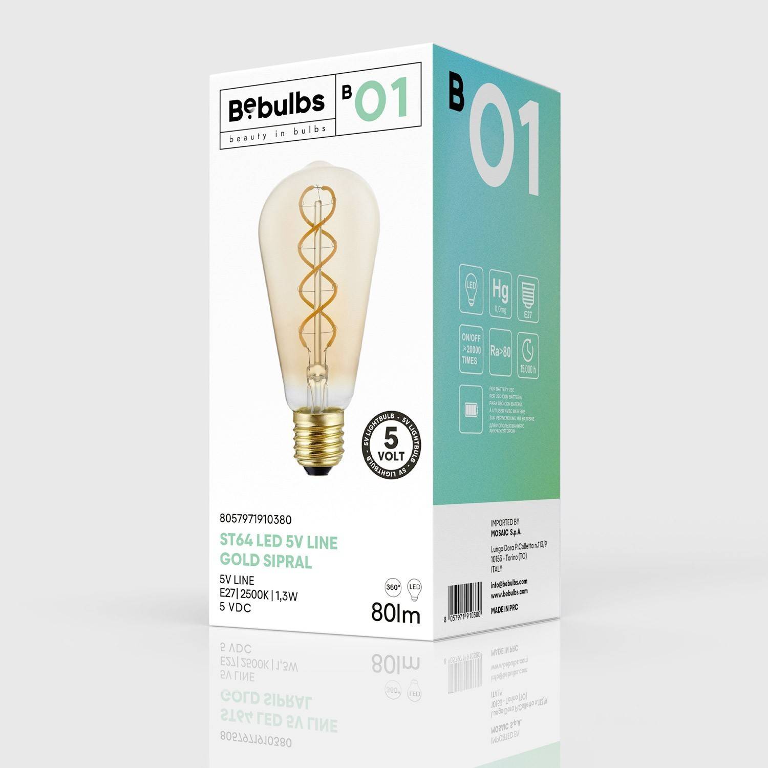 LED zlata sijalka B01 5V Collection spiralna nitka Edison ST64 1,3W E27 zatemnilna 2500K