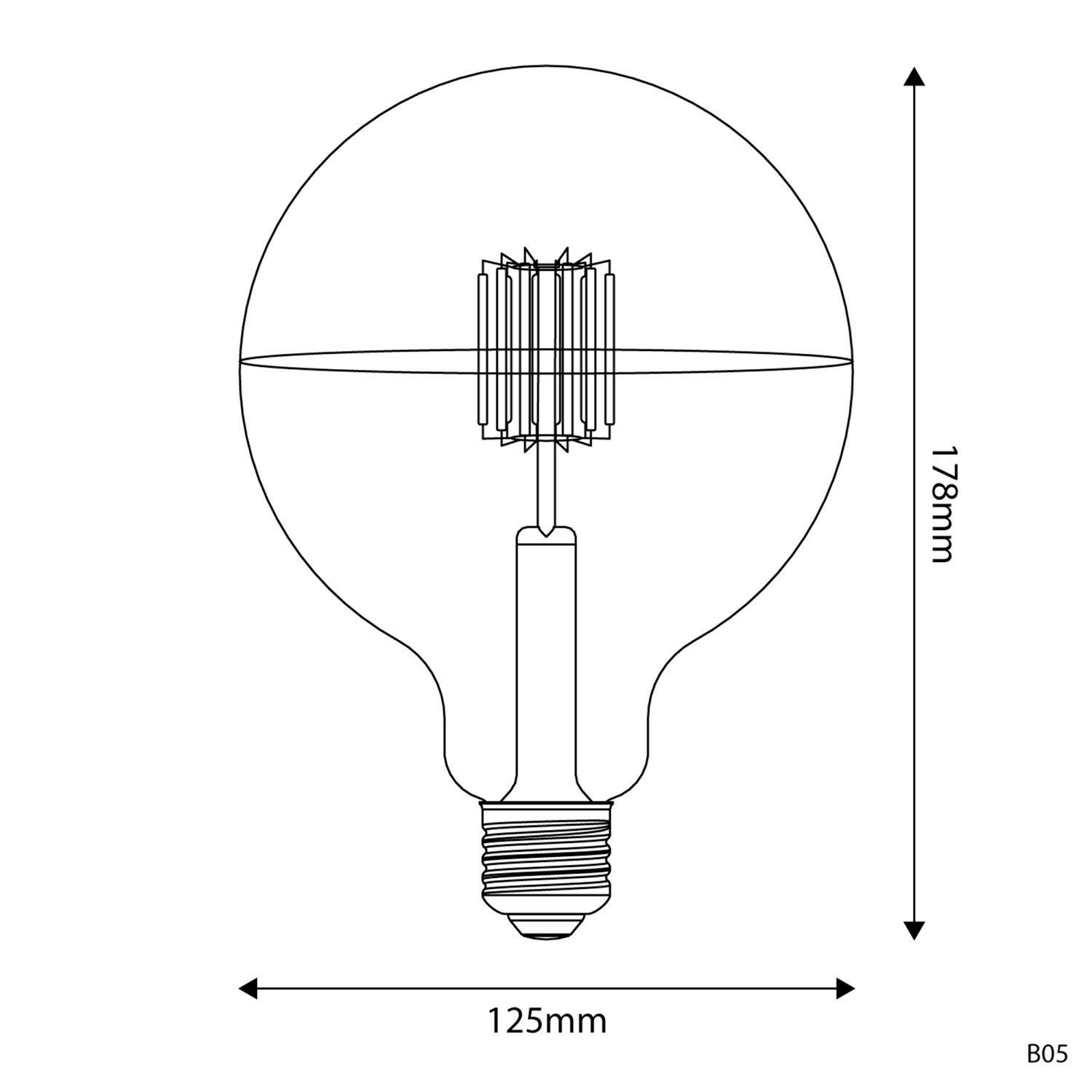 LED srebrna sijalka Half B05 5V Collection kratka Globe G125 1,3W E27 zatemnilna 2500K