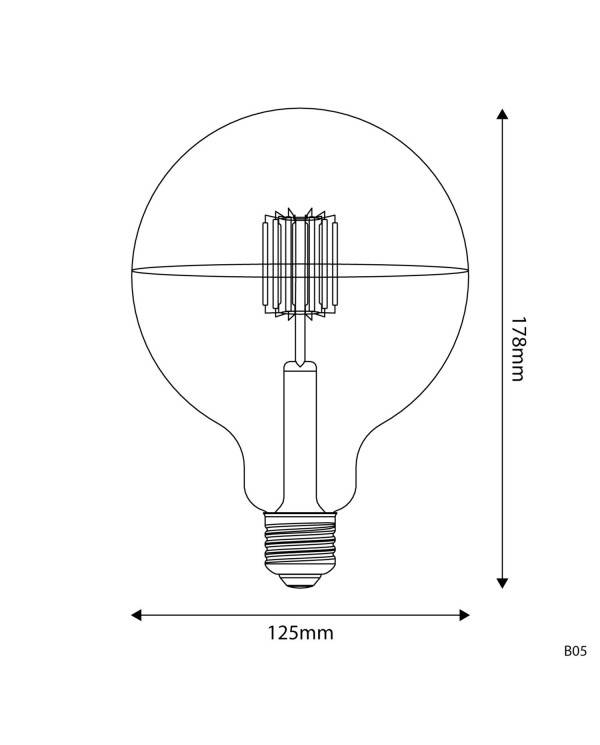 LED srebrna sijalka Half B05 5V Collection kratka Globe G125 1,3W E27 zatemnilna 2500K