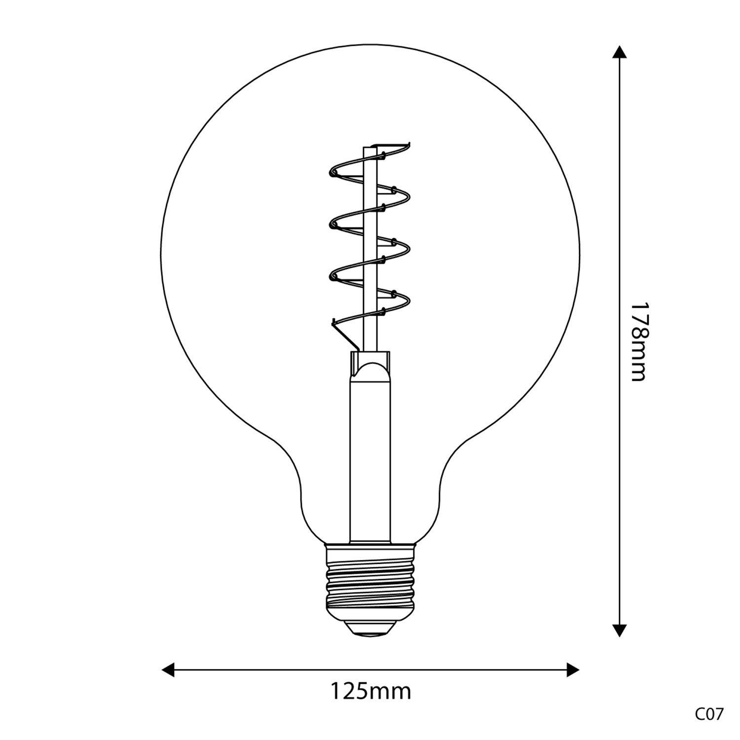 LED zlata sijalka C07 Carbon linija, spiralna nitka G125 4W E27 zatemnilna 1800K