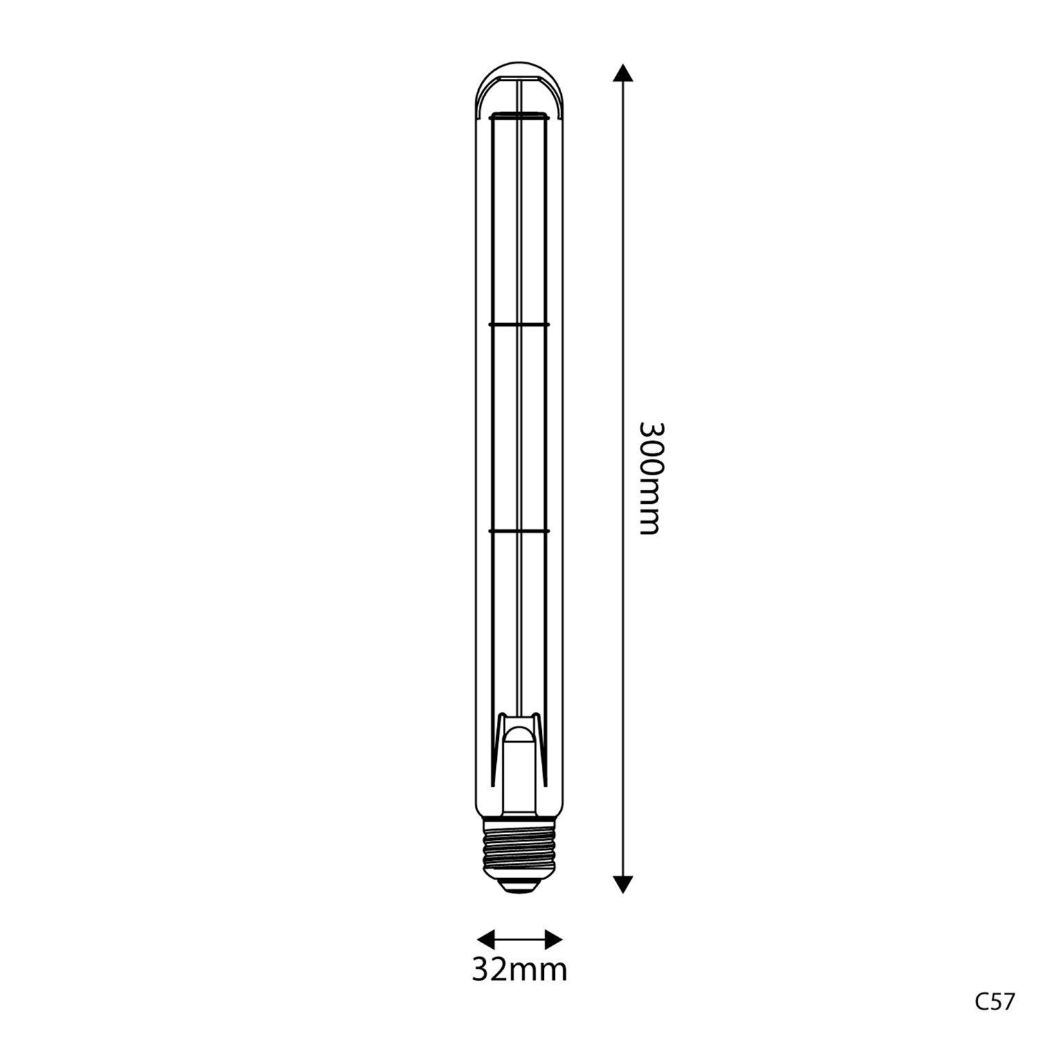 LED zlata sijalka C57 Carbon linija, ravna nitka T32X300 7W E27 zatemnilna 2700K