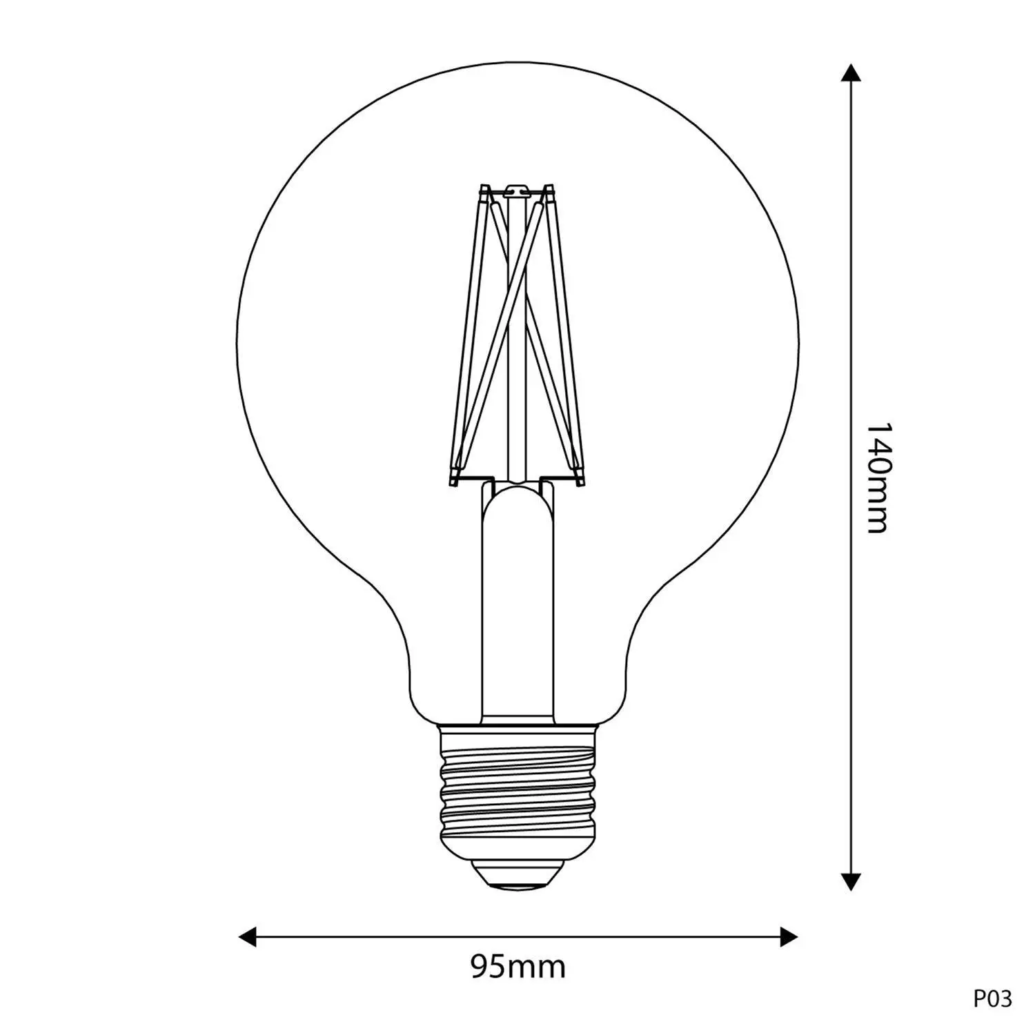 P03- LED sijalka, E27, CRI 95, G95, 7W, 2700K, zatemnilna