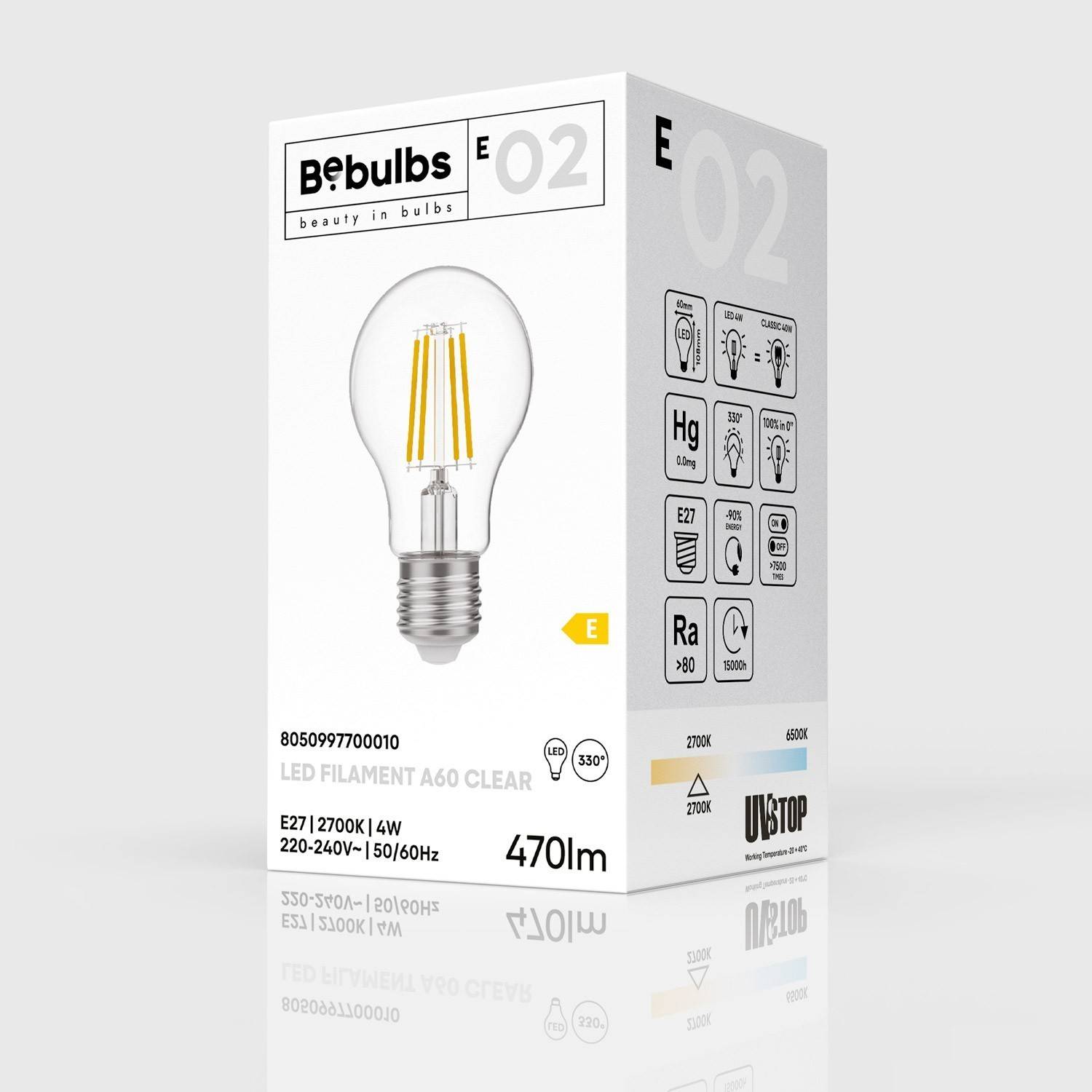 LED prozorna sijalka Drop A60 4W 470Lm E27 2700K - E02