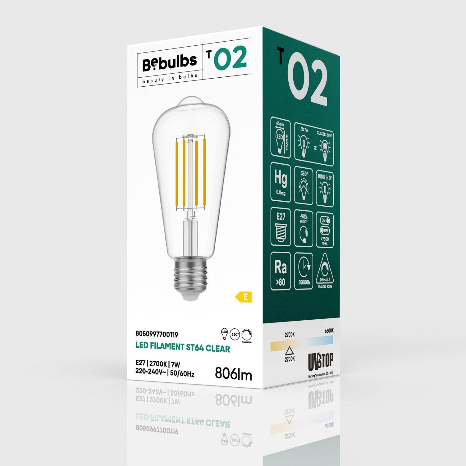 LED prozorna Edison sijalka ST64 7W 806Lm E27 2700K zatemnilna - T02