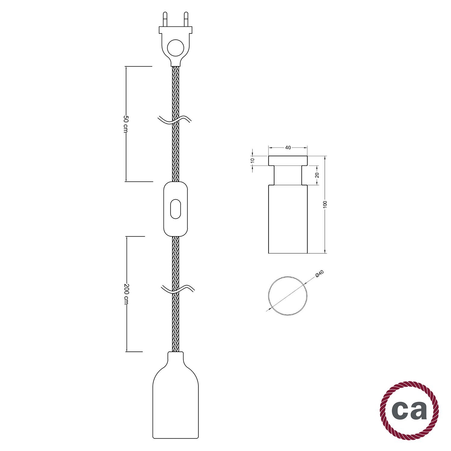 Snake Plug-in svetilka z lesenim grlom, vtikačem in stikalom, ter Rolé nosilcem