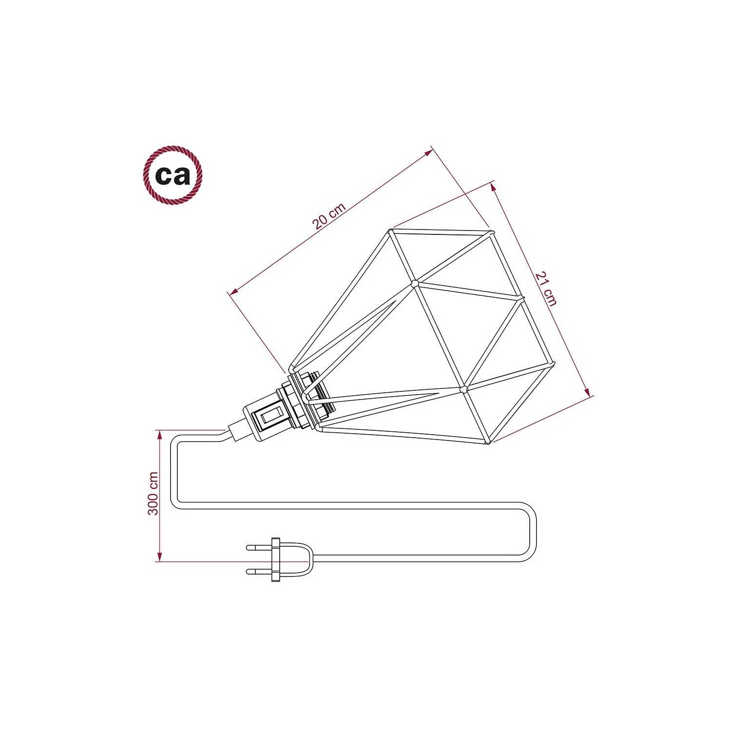 Table Snake - Plug-in lamp with cage Diamond lampshade and 2 pole plug