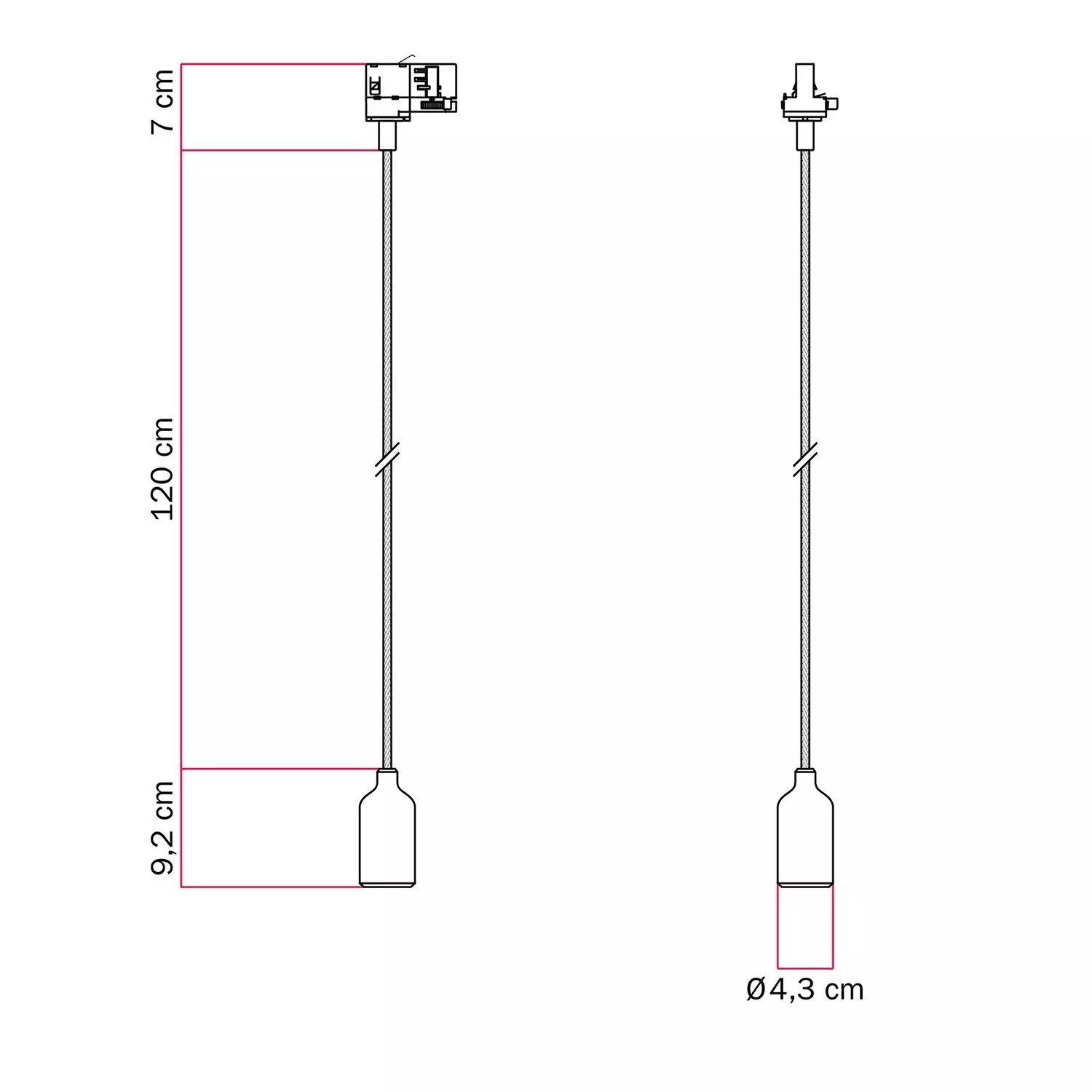 Lampă suspendată cu șină, din silicon, cu cablu textil