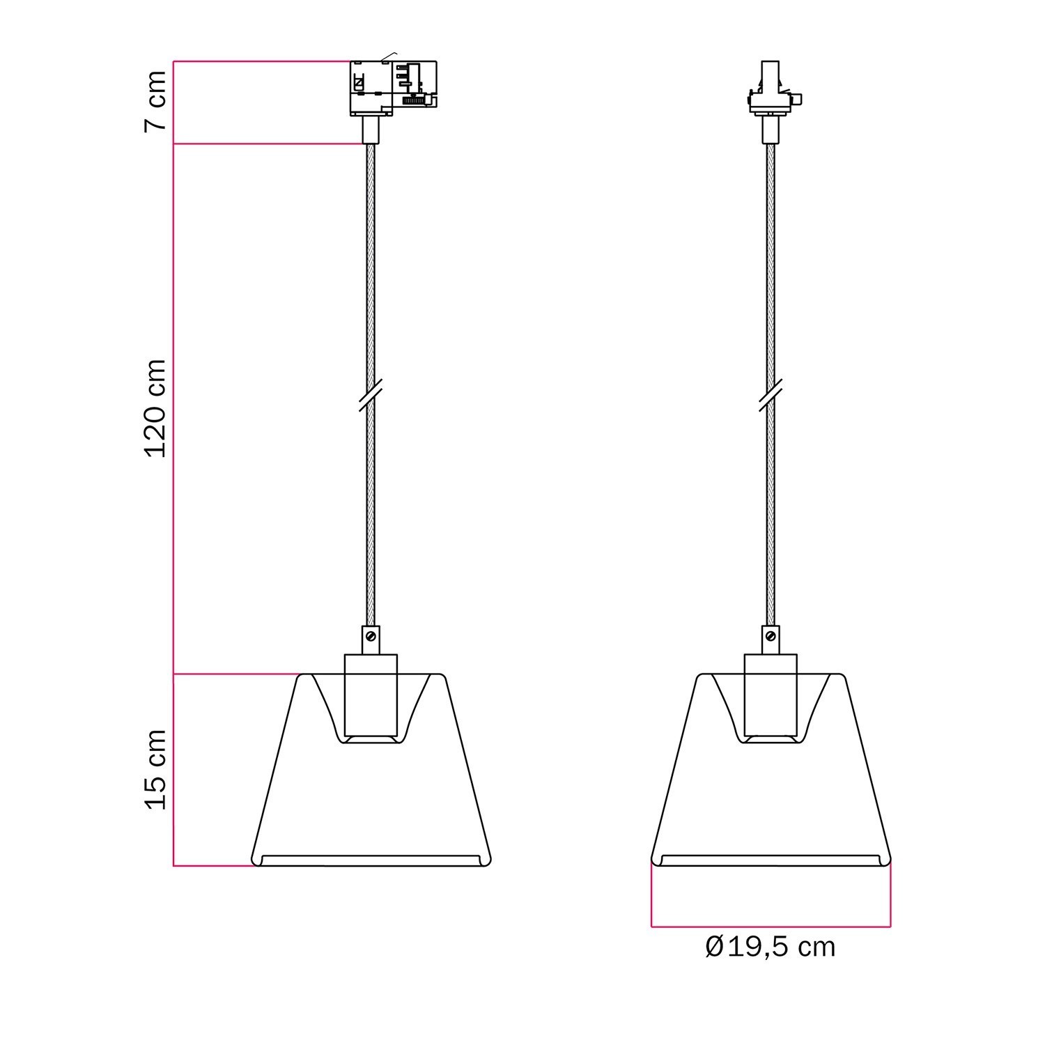 Lampă suspendată cu Bec transparent Ghost în formă de con, cu șine