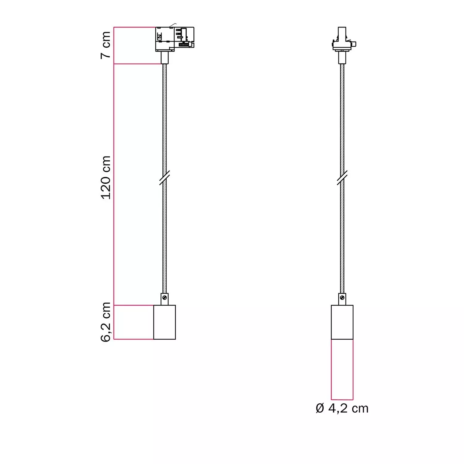 Lampă suspendată industrială cu cablu textil și adaptor pentru șină