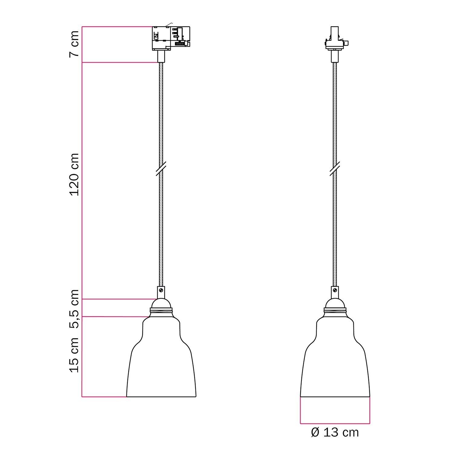 Lustră suspendată cu abajur Vaso și adaptor pentru șină