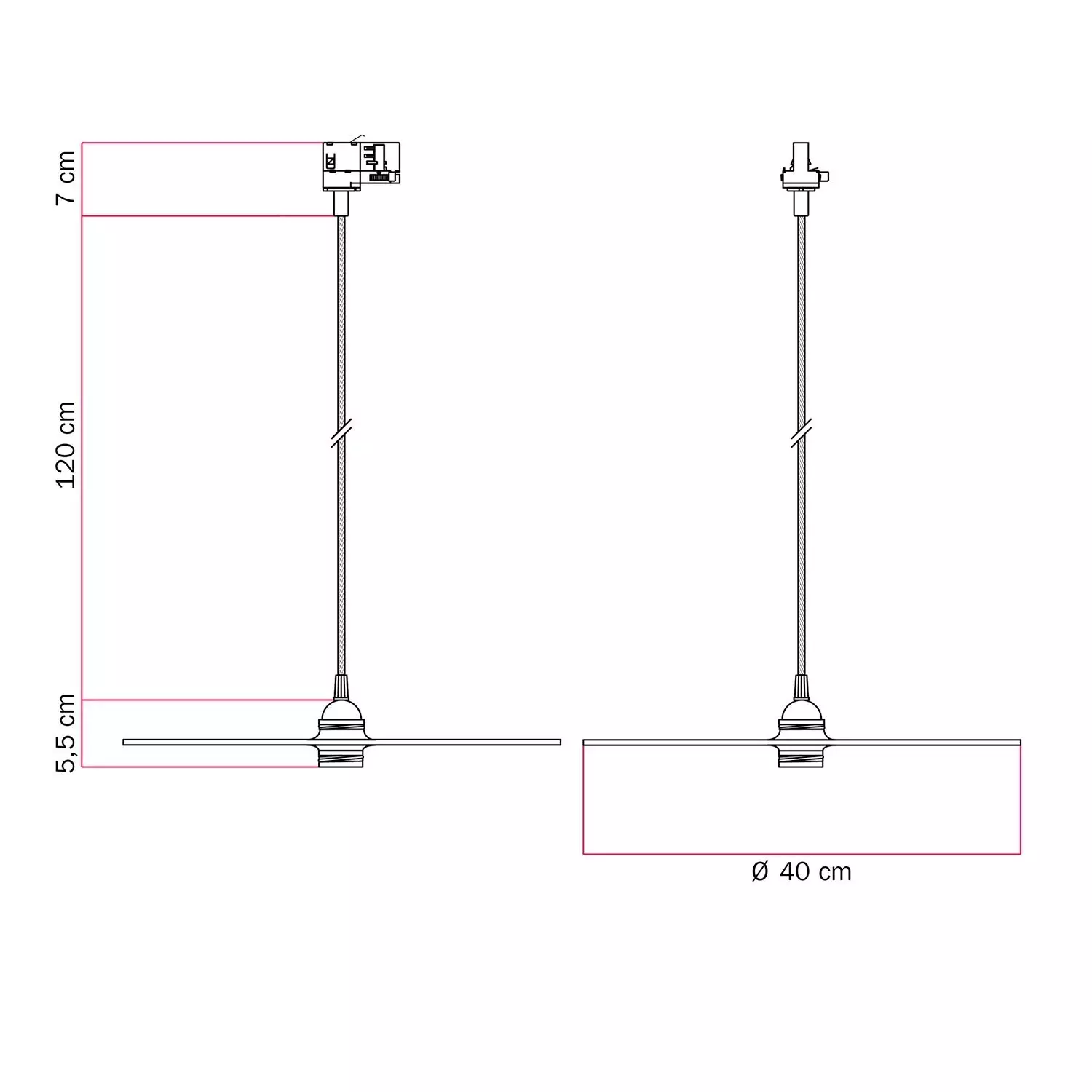 Lustră suspendată Ellepi XL cu abajur, pentru șină