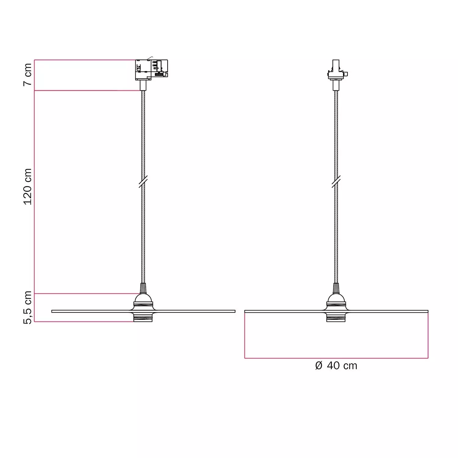 Lustră suspendată Ellepi XL cu abajur, pentru șină