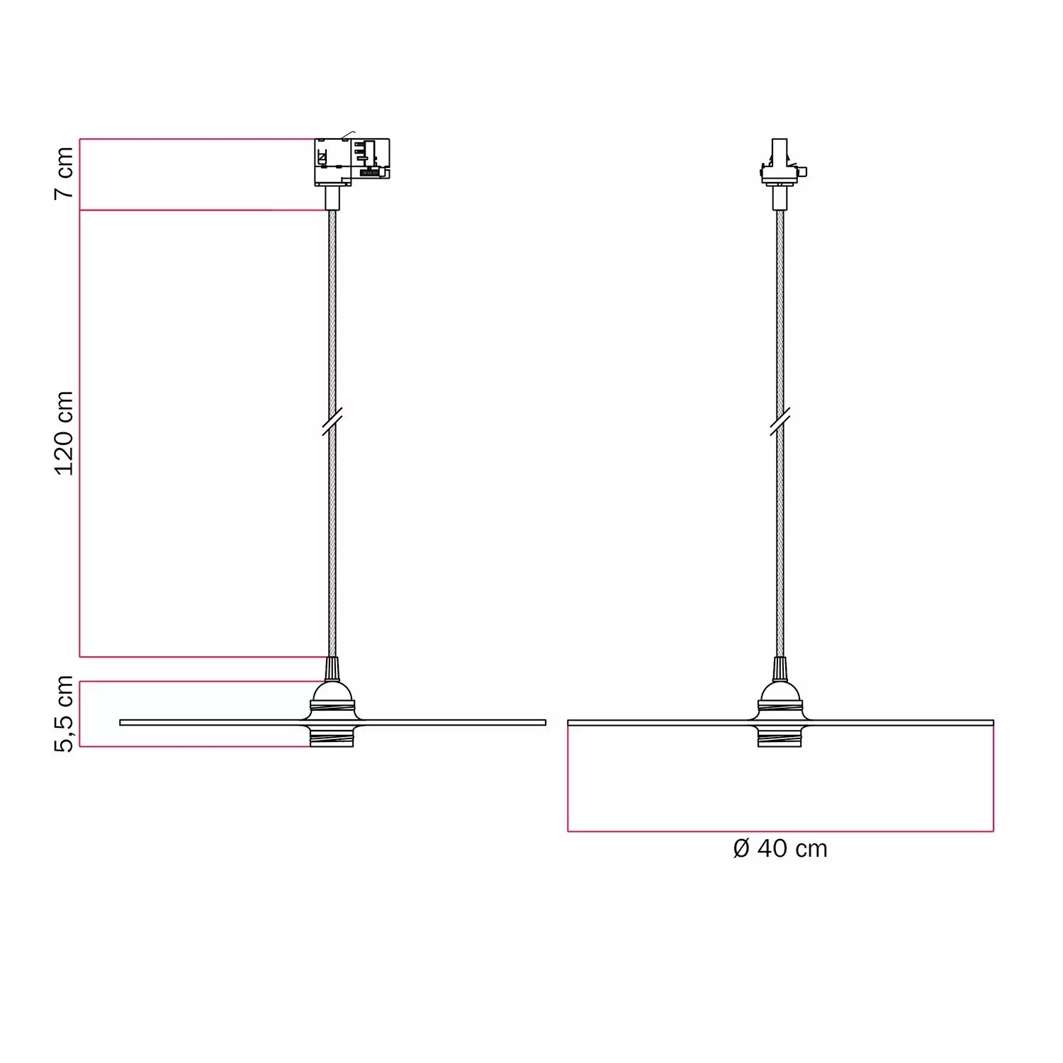 Lustră suspendată Ellepi XL cu abajur, pentru șină