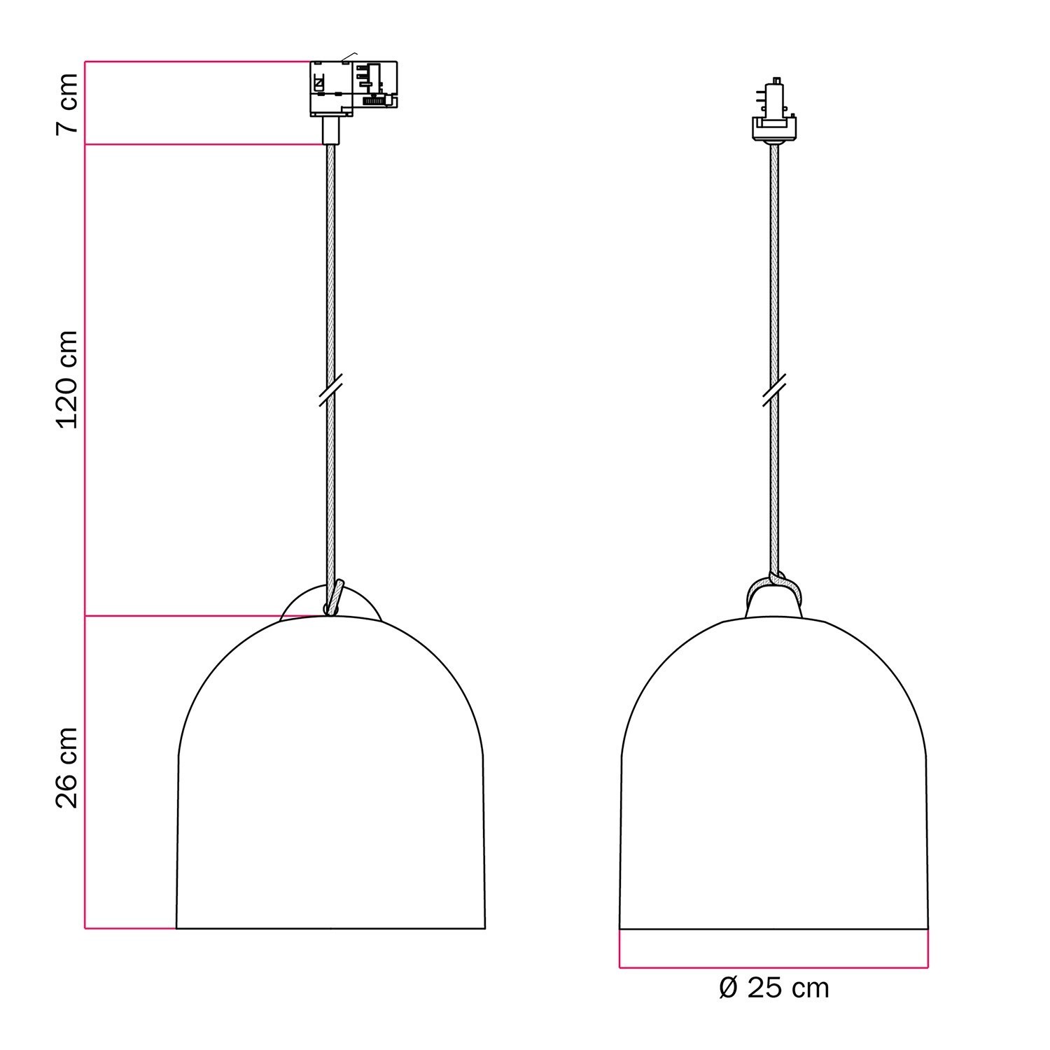 Lampă suspendată cu șină și abajur ceramic Campana M