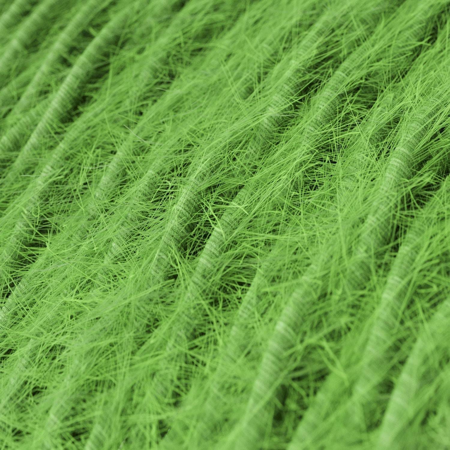 Burlesque twisted lighting cable covered in  hairy-effect  fabric Plain Green TP06