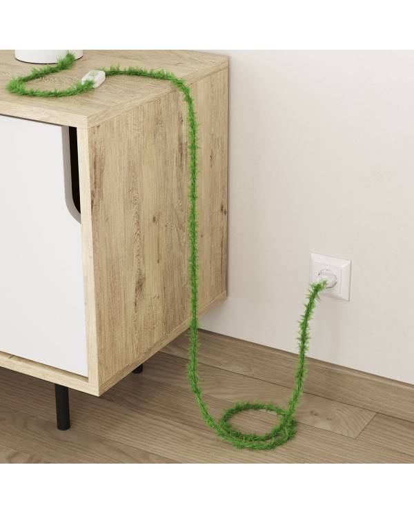 Burlesque twisted lighting cable covered in  hairy-effect  fabric Plain Green TP06