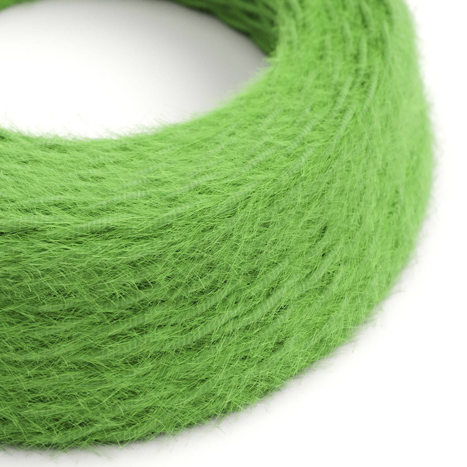 Burlesque twisted lighting cable covered in  hairy-effect  fabric Plain Green TP06