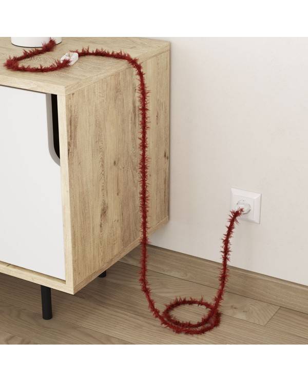 Burlesque twisted lighting cable covered in hairy-effect  fabric Plain Red TP09