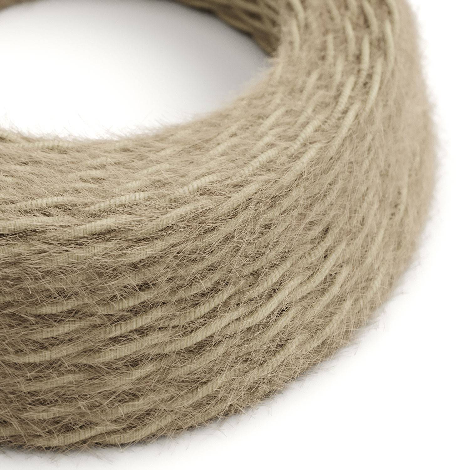 Burlesque twisted lighting cable covered in hairy-effect fabric Plain Khaki colour TP13