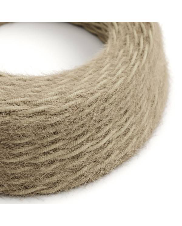 Burlesque twisted lighting cable covered in hairy-effect fabric Plain Khaki colour TP13